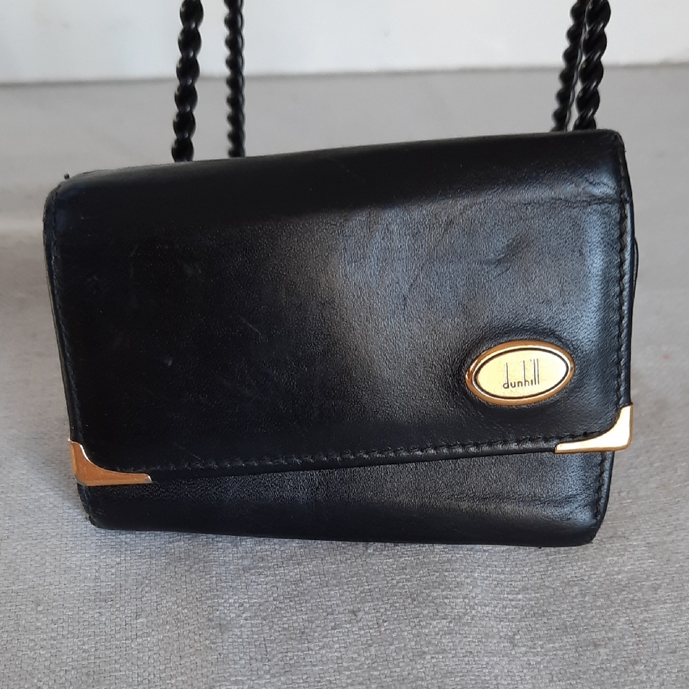 Dunhill Black Leather Clutch with Gold Accents